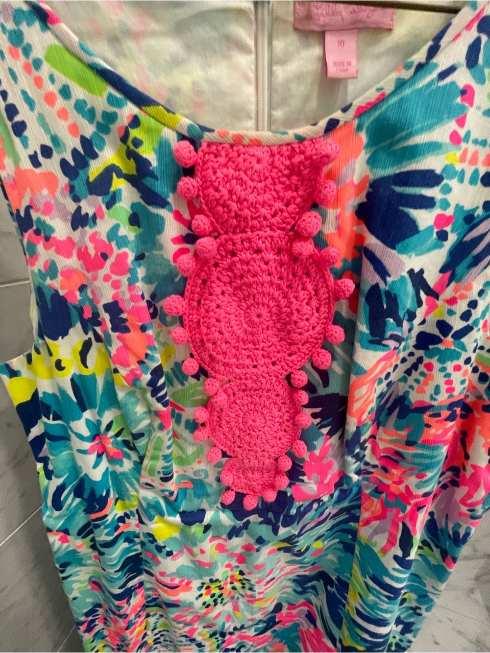 Lilly Pulitzer Multicolor Floral Tank with Hot Pink Crochet Bib